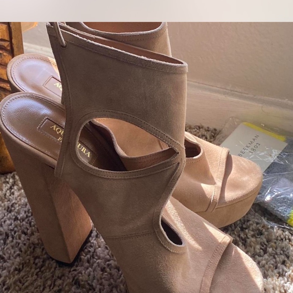 Aquazzura Beige Suede Platform Sandals